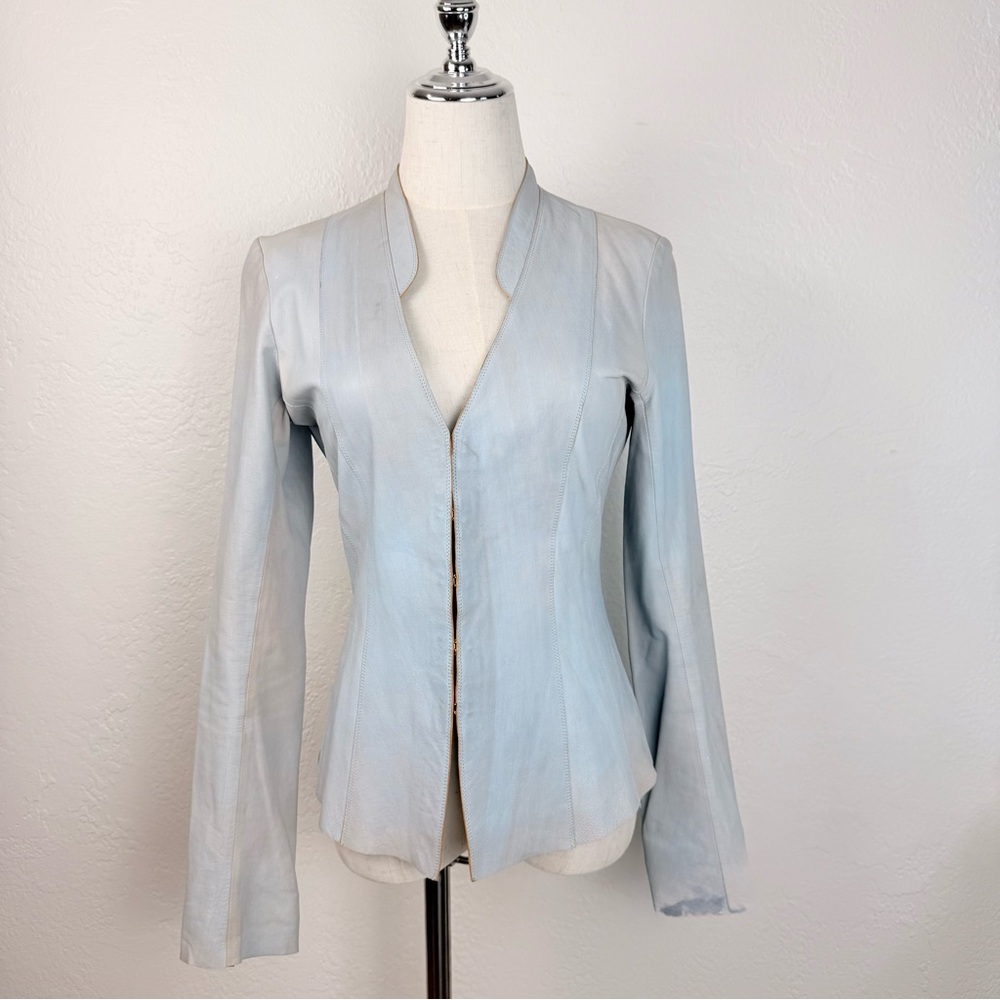 VINTAGE Jewels by Julie Knapp Blue Leather/Suede-Lined Shacket/S Y2K Minimalist